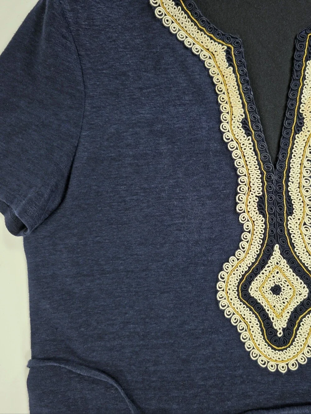 Tory Burch Liliana Soutache Linen Dress XS TP Navy Blue Embroidered Tunic